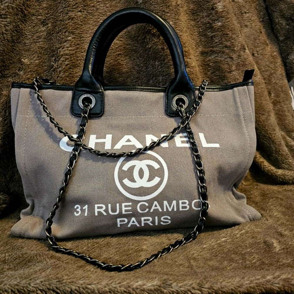 Chanel Tan Canvas Tote Bag